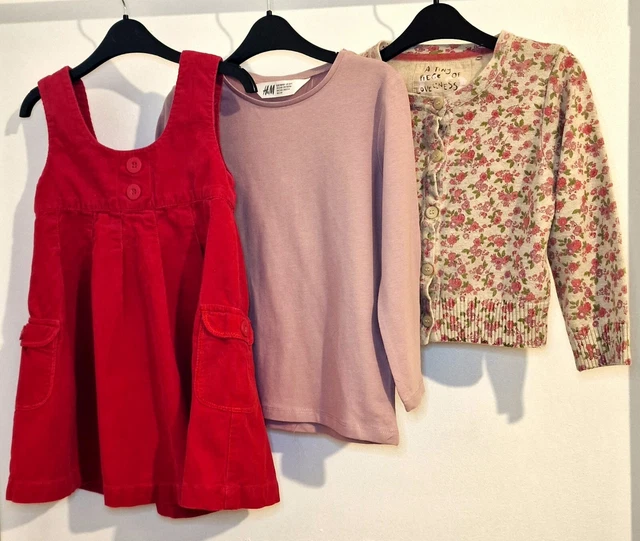 Pacchetto Vestiti Ragazze Età 2-3 Y. Velluto A Coste Abito, Jamper, T-Shirt.usato. 6