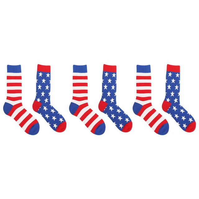 3 Pairs Chaussettes Drapeau Américain Coton Peigné Hommes Femmes De Noël