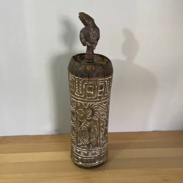 Wooden Lime Pot PNG Papua New Guinea 18” tall with Spatula Bird Spatula