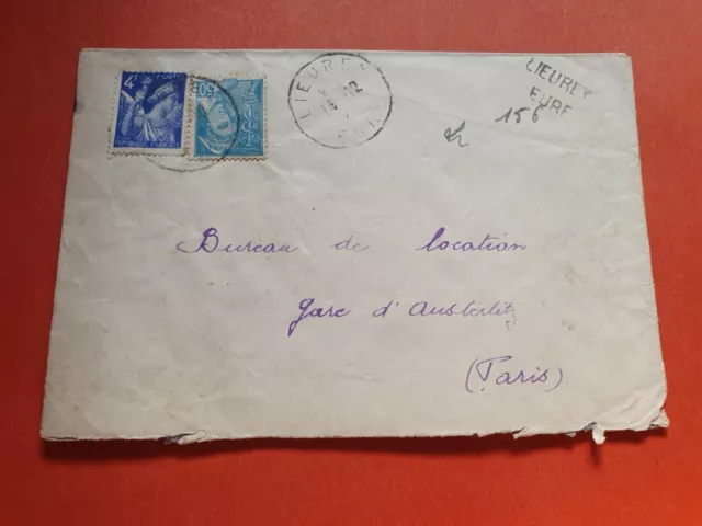 Enveloppe en recommandé provisoire de Lieurey pour Paris en 1944 - réf J 191