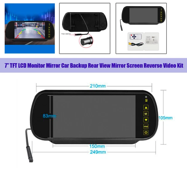 7" TFT LCD Monitor Mirror Car Backup Rear View Mirror Screen Reverse Video Kit