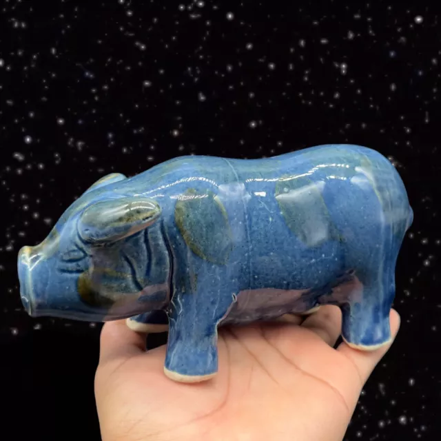 Vintage Ceramic Monochrome Glaze Piggy Pig Figurine Animal Hand Made Pottery 7”W