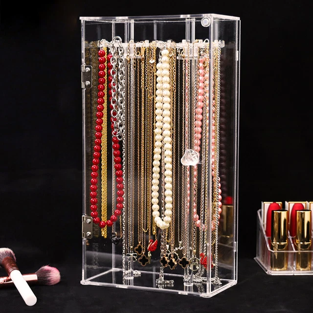 WIYETY - Porte-Bijoux En Acrylique Transparent 24 Supports Rotatifs - Anti-Poussière Avec Fermeture Magnétique - 15.2x8.5x32 Cm