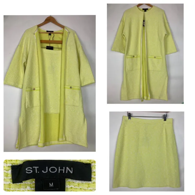St John Suit Limoncello Ecru Long Cardigan & Skirt New with Tags Size M