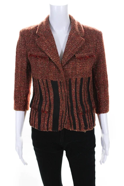 Libertine America Womens Tweed Knit Button Down Notched Lapel Blazer Red Small L