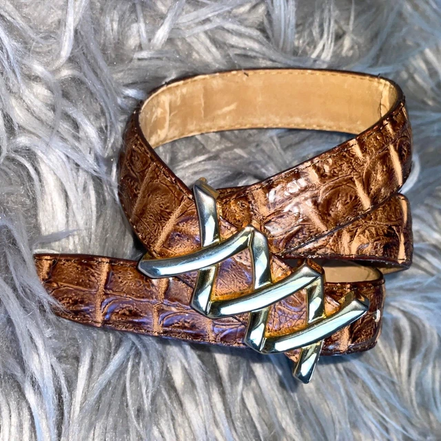 EUC Vintage Comeco Alligator Embossed Brown Leather Western Belt Women's S/M