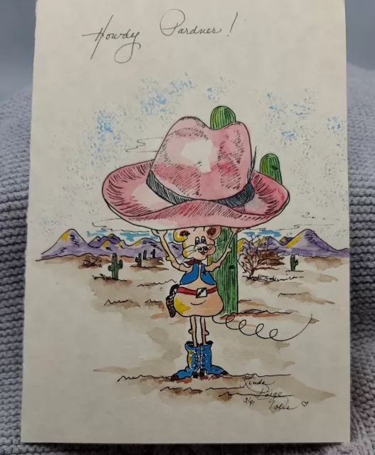 OOAK COWBOY mouse WESTERN Watercolor Greeting CARD By Linda Paige Tolis howdy !