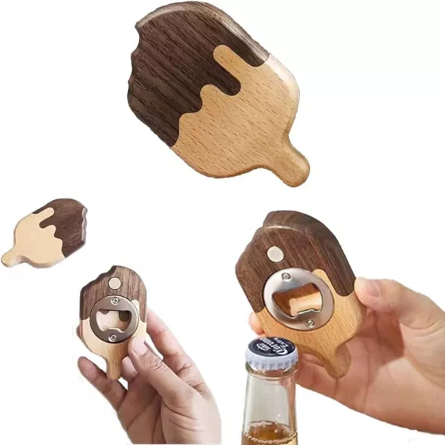 Wooden Refrigerator Sticker Ice Cream Shape Bar Appliance Beer Bottle Opener