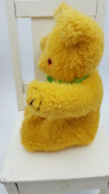 Wendy Boston Vintage Small Yellow English Teddy Bear With Green bow Kawaii 3