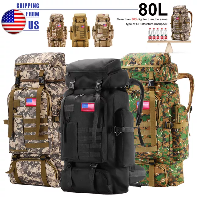 80L/100L Outdoor Military Tactical Backpack Rucksack Camping Hiking Travel Bag