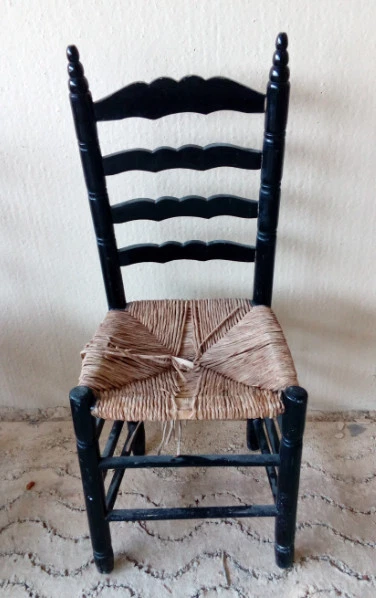 Bonita Silla Antigua De Madera Y Anea O Enea,Siglo Xix O Ppios Siglo Xx