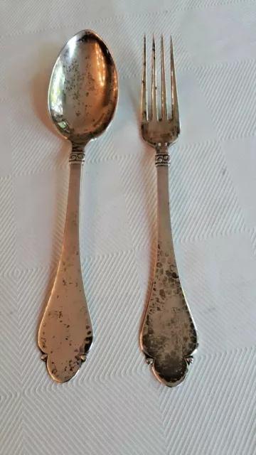 Danish 800 Silver Christian Heise Large Hammered Spoon And Fork Engraved