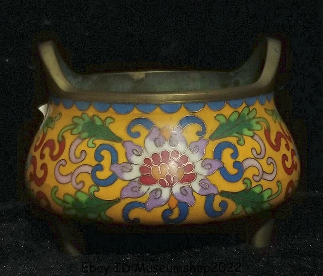 4.6" Qianlong Marked Old Chinese Cloisonne Enamel Bronze Incense Burner Censer