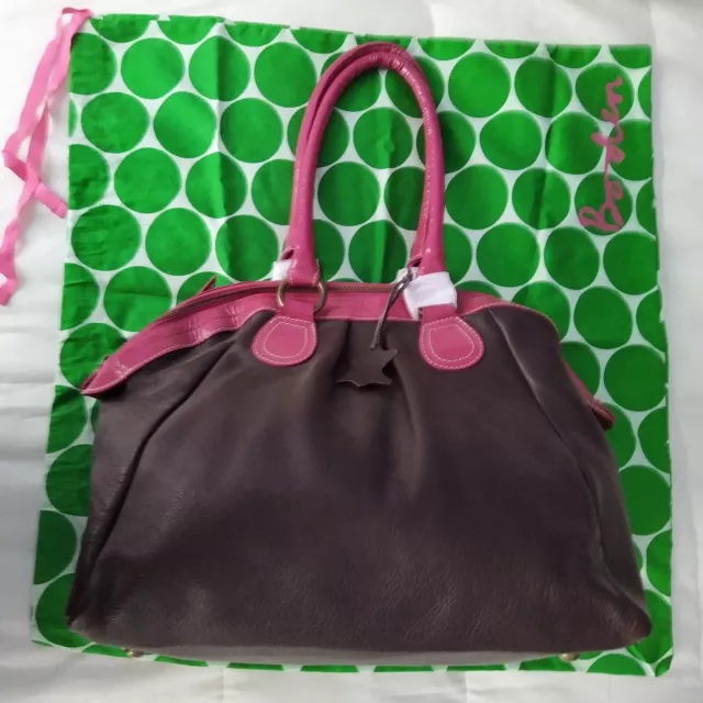 Boden Large Dark Brown & Pink Leather Hand / Shoulder Bag with Dustbag BNWOT