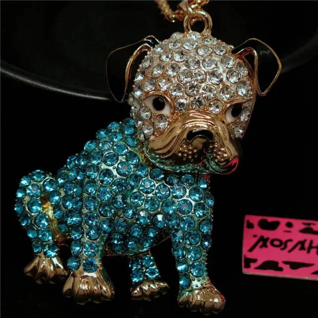Hot Betsey Johnson Blue Crystal Cute Shar Pei Puppy Pendant Chain Women Necklace