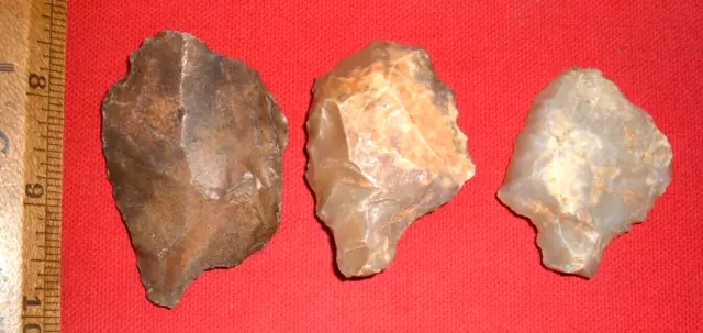 (3) Nice Big (2" - 2.5") Aterian Early Man Stemmed Points (30K-100K Yrs)