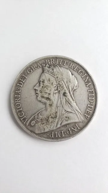 1900 Queen Victoria Veiled Head Silver LXIV Crown, GVF