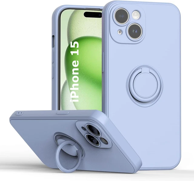COQUE SILICONE POUR iPhone 15 Plus Couleur Noir Avec Anneau Support + 2 Verres T EUR 12,99 - FR