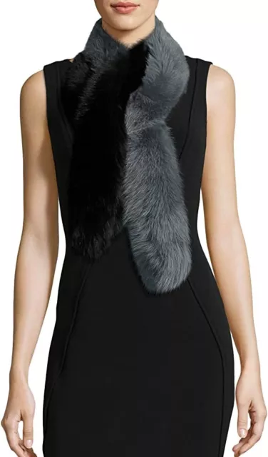 Charlotte Simone Women's $260 Two-Tone Faux-Fur Stole Scarf, Black/Gray