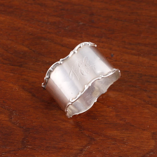 Towle Sterling Silver Napkin Ring #8669 Applied Scrollwork Rims Monogram Veg