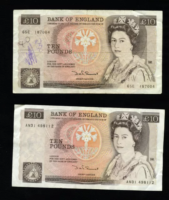 England Great Britain Two 10 Pound Series D Sommerset Bank of England Notes