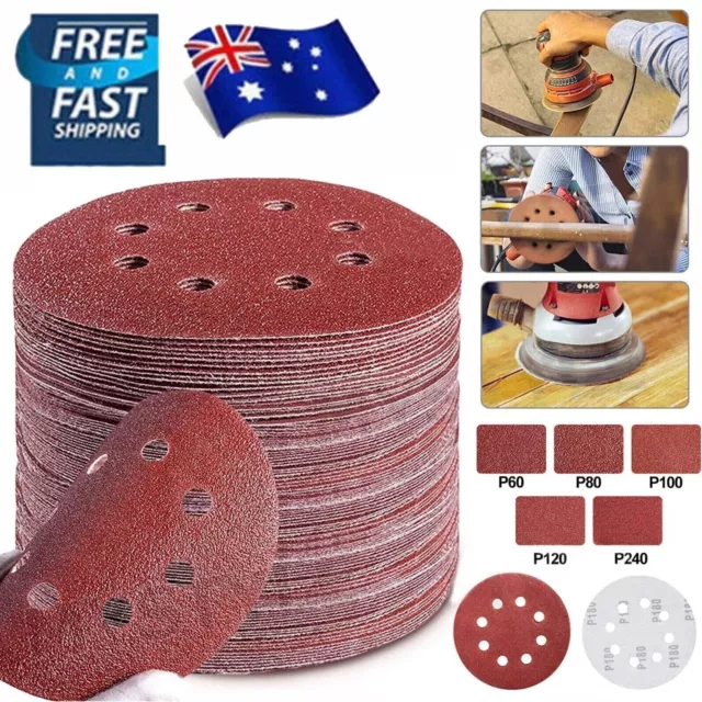 5 inches Sanding Disc Sandpaper 60-2000 Grit Pads 125mm Hook&Loop 8 Hole DF OZ