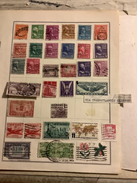 Old Album Page Of United States Stamps