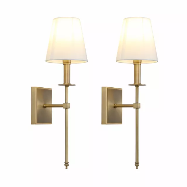 Pair Modern Industrial Edison Bedside Wall Light Sconce White Cloth LampShade