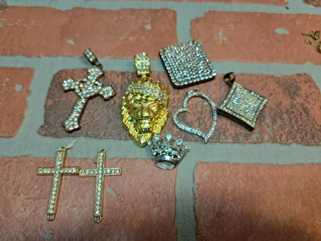 mens necklace charms Crosses Lion Bling Lot