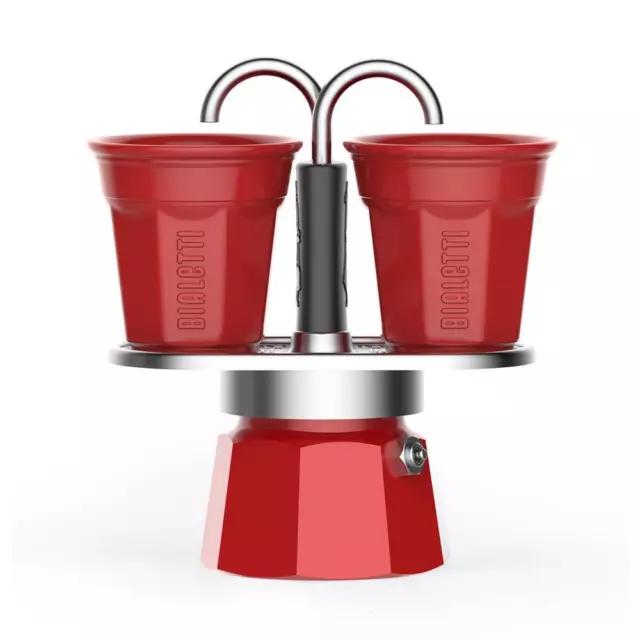 Bialetti Mini Express Espressokocher 2 Tassen Rot Aluminium Moka Set Camping