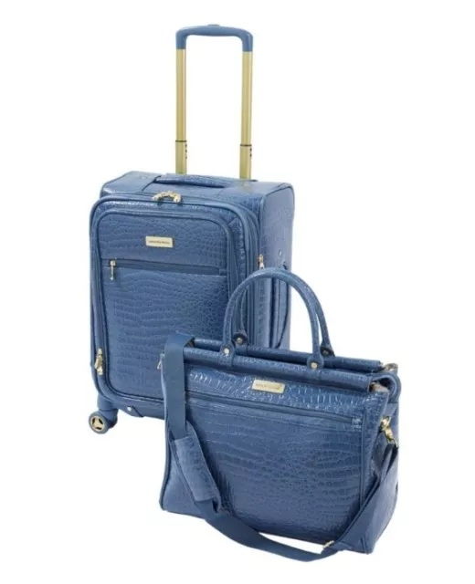 Samantha Brown 22" Croco Embossed Spinner Luggage & Dowel Bag Set-Bravo Blue-NWT