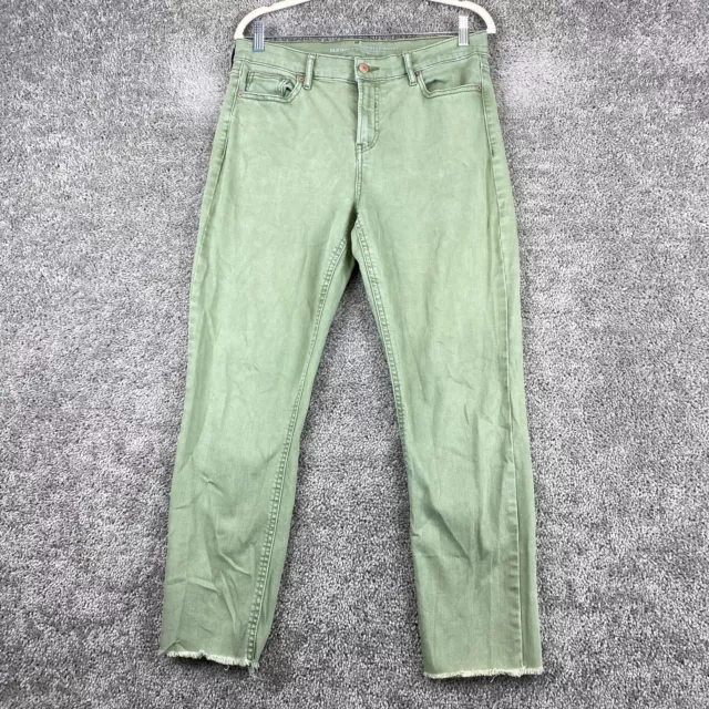 Old Navy Perfect Straight Jeans Women's 10 Green Mid-Rise 5-Pocket Frayed Hem