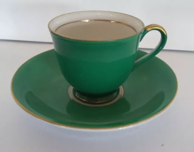 Superior Quality, Japan Vintage 1950s Small Green/White/Gold Cup & Saucer