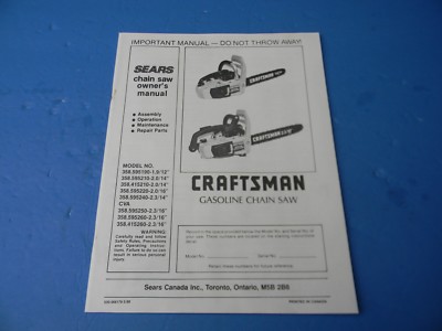 SEARS CRAFTSMAN OWNERS Manual for a 16 
