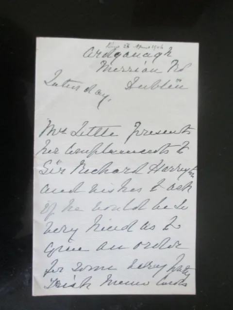 1906 Sir Richard Harington Dublin Ireland Letter