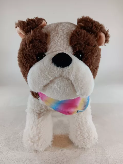 Plush Bulldog Puppy With Rainbow Bandana Scarf 10" Tan Brown