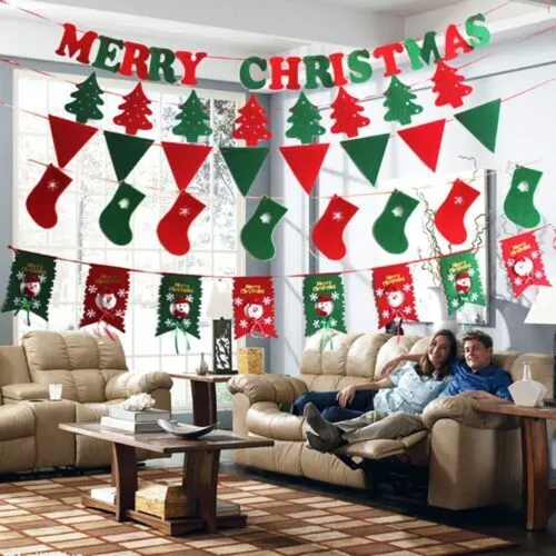 10Pcs Merry Christmas Bunting Garland Banner Hanging Flag XMAS Tree Party Decor