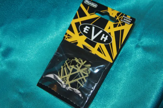 Dunlop Eddie Van Halen Black/Yellow Stripes Max Grip .60mm Picks, 6 Pack, EVHP04