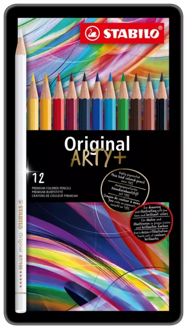 Thin Lead Colouring Pencil - STABILO Original - ARTY+ - Tin of 12 - Assorted Col