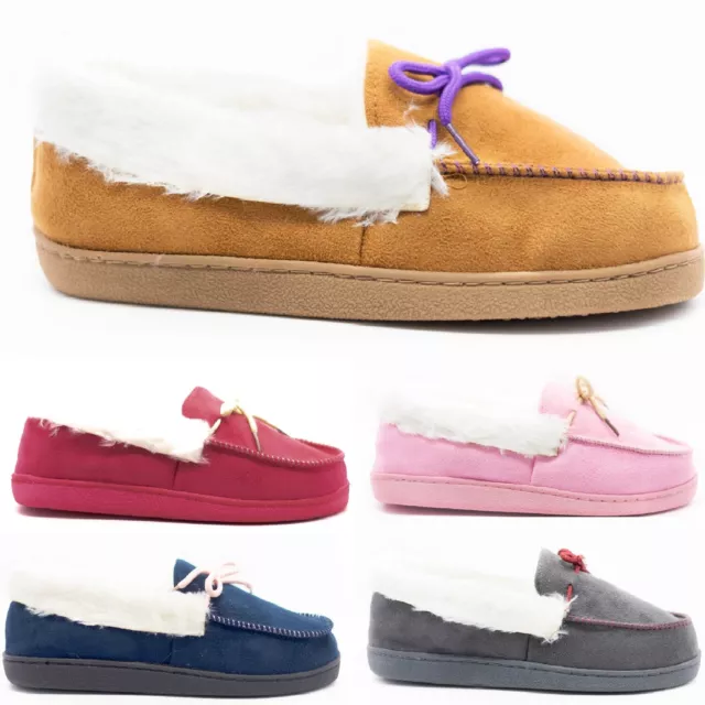 Womens Ladies Flat Warm Moccasin Indoor Outdoor Soft Bed Time Slippers Shoes Sz