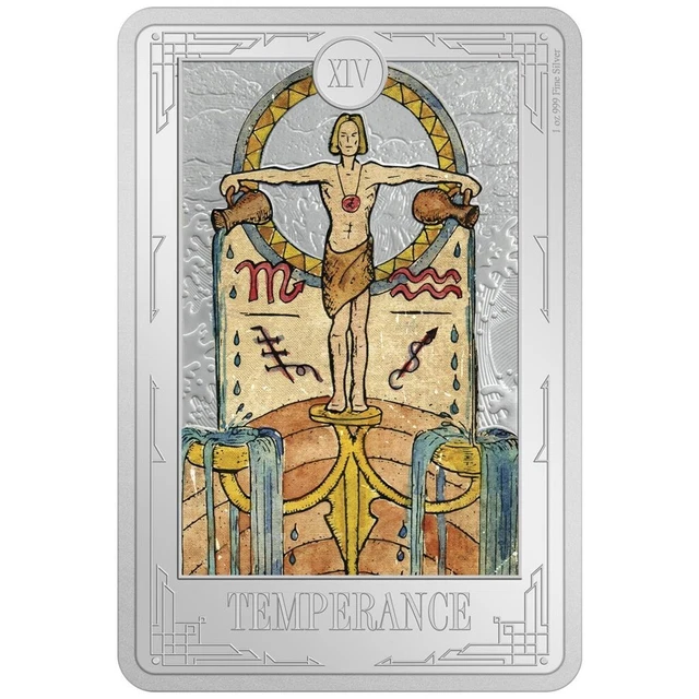 Silbermünze Tarotkarten Die Mäßigkeit (15.) 2023 - Niue - 1 Oz PP