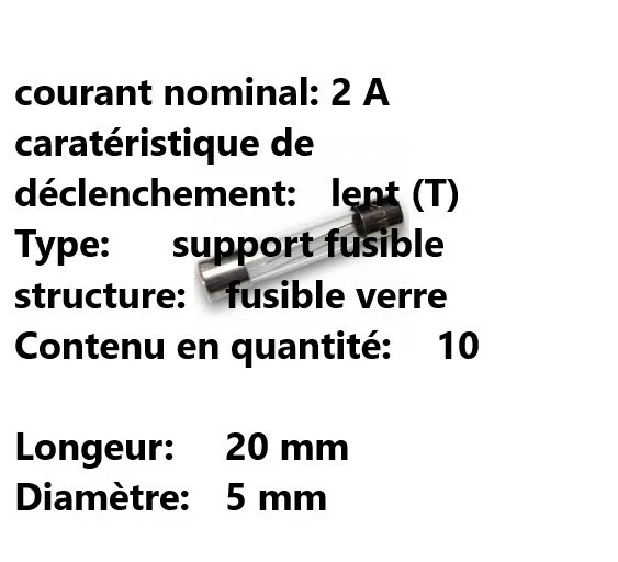 2 boites de 10 Fusible T 2A en verre retardé  ---- Dimensions  : 5x20mm