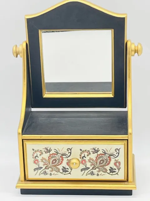 Vtg Heavy One Drawer Lrg Painted Handmade Box/Keepsake  With Adjustable Mirror