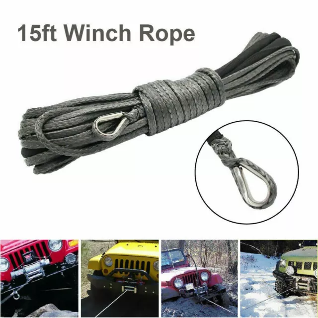 6MM x 15M Synthetic Winch Line Cable Rope 7700LBS Universal for Car ATV UTV #