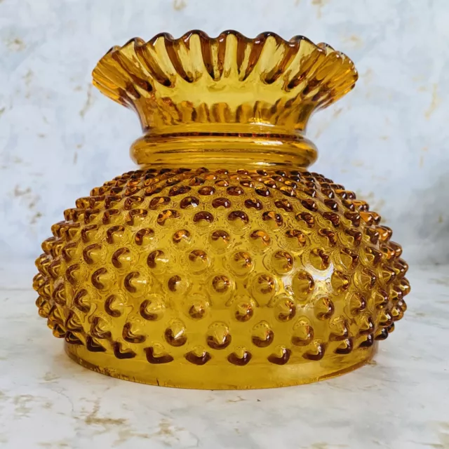 Vintage Amber Fenton Glass Hobnail Parlor Lamp Shade  6-7/8 in Fitter Ruffled 1A