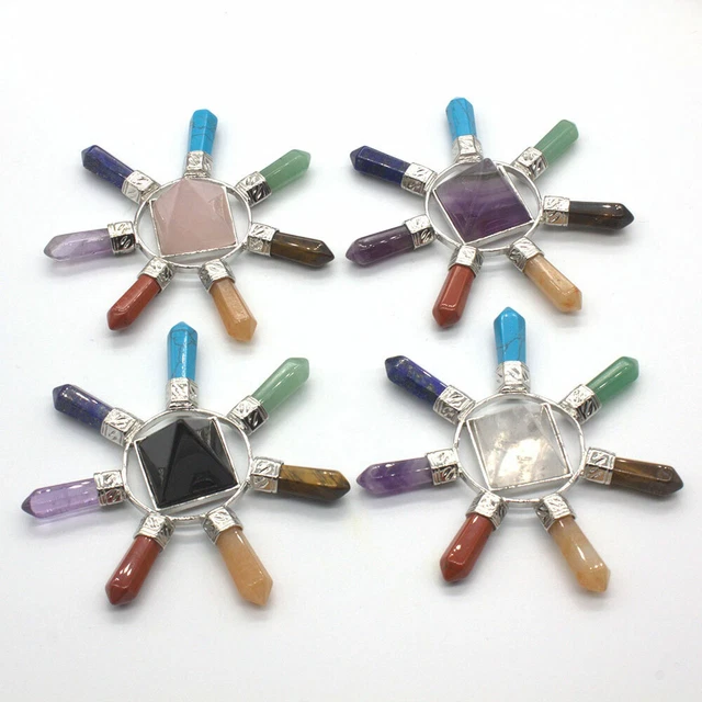 Healing Crystal Point Pyramid Energy Generator 7 Chakra Stones Reiki Gemstone