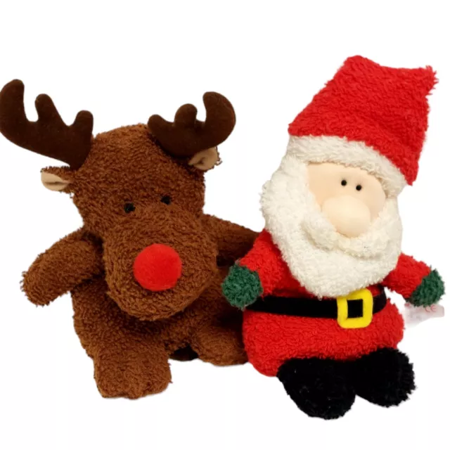 Vtg. Russ Berrie Company Santa & Red-Nosed Reindeer Plush 7 Inches Terrycloth