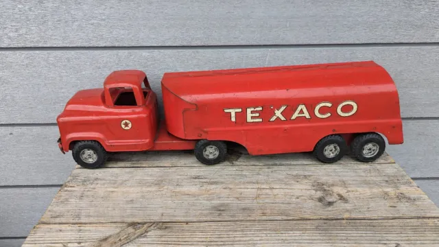 Vintage Red Buddy L Texaco Fuel Tanker Truck Pressed Steel LOOK READ