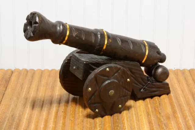 Big Vintage Norleans Wooden Cannon Hand Carved Made In Spain Marked 16 Inch