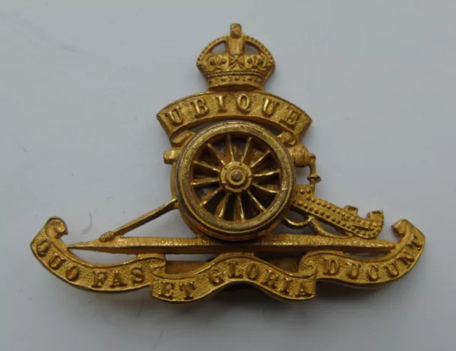 British Army Royal Artillery Officers Gilt Cap Badge - Kings Crown